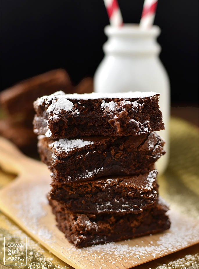 Gluten Free brownies dusted with powdered sugar