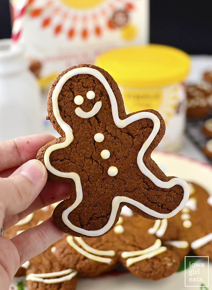 Super Easy Gingerbread Cookies are, you guessed it, incredibly simple! Add a couple pantry staples to boxed muffin mix then roll, slice, and bake! | iowagirleats.com