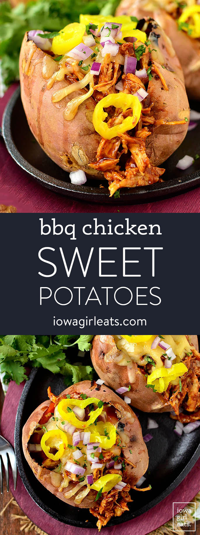 photo collage of bbq chicken stuffed sweet potatoes