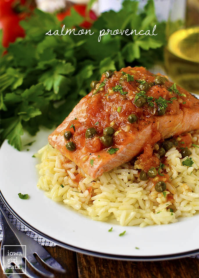 Salmon Provencal is quick, easy and absolutely mouthwatering. Impress your family and friends with this impressive, 30-minute, restaurant-quality salmon dish! | iowagirleats.com