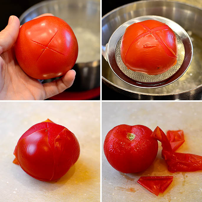 how to peel the skin off a tomato by poaching it