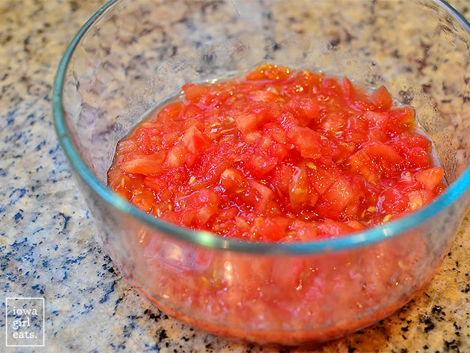 chopped fresh tomatoes in a bowl