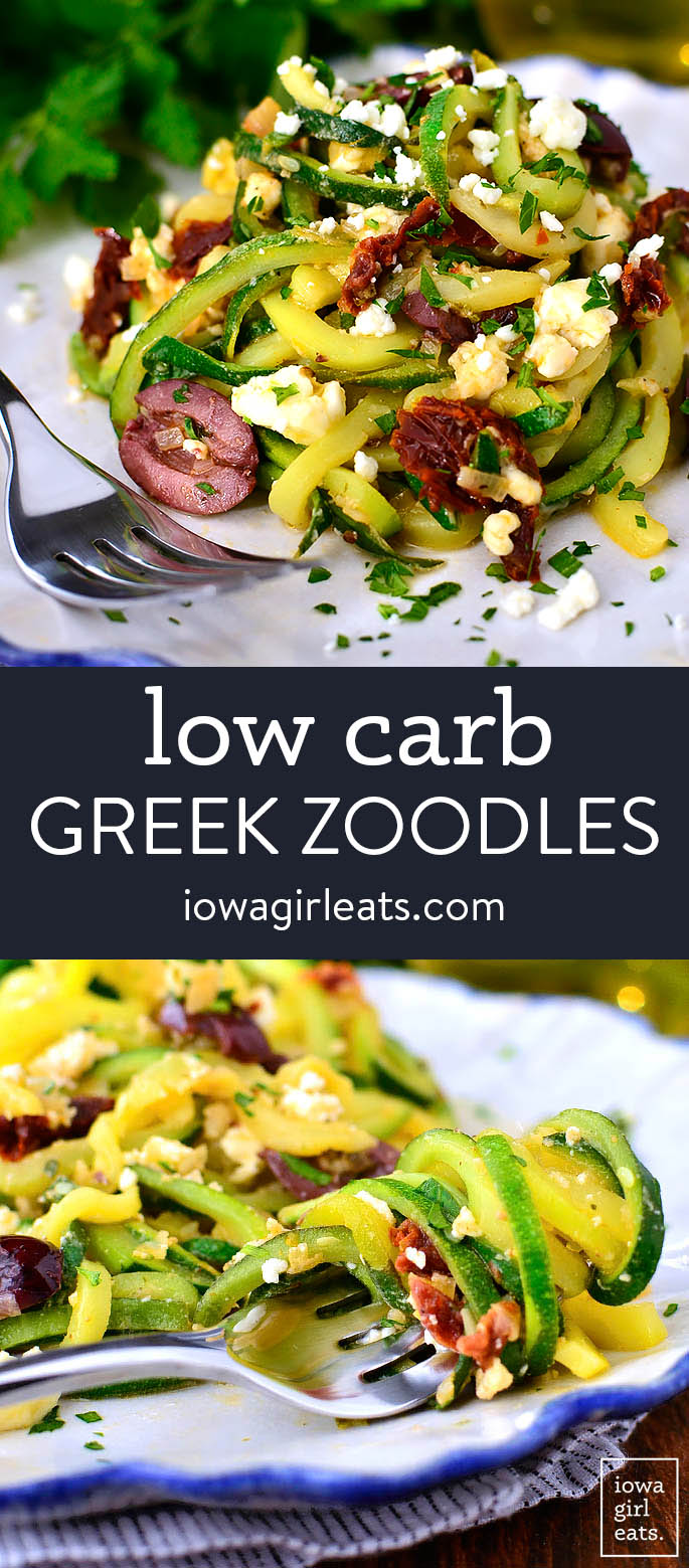 photo collage of low carb greek zoodles