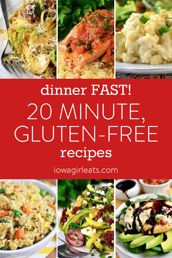 Don't spend more time in the kitchen cooking dinner then you have to! Get a hot and healthy meal on the table quickly with any of these 20 minute gluten-free recipes. | iowagirleats.com