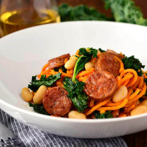 sweet potato noodles skillet with chicken sausage