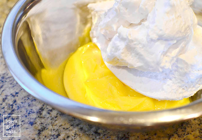 ingredients for lemon whip fruit dip in a mixing bowl