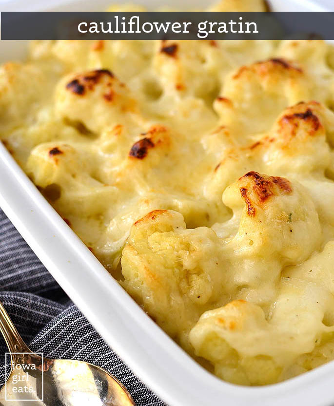 hot pan of cheesy cauliflower gratin