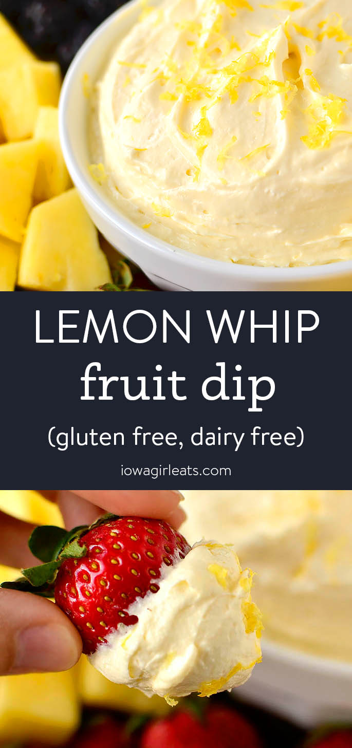 Photo collage of lemon whip fruit dip