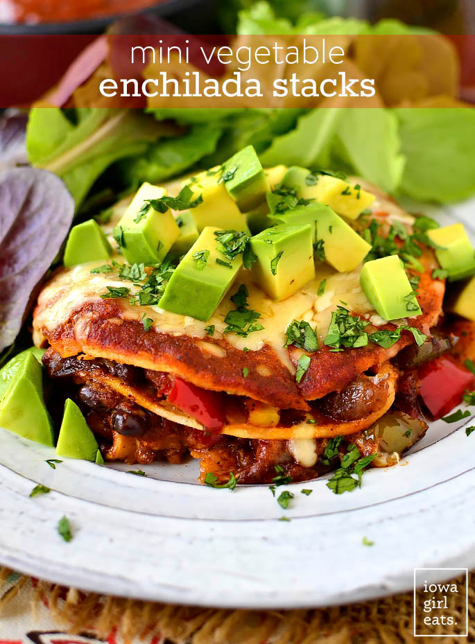 vegetable enchilada stacks on a plate