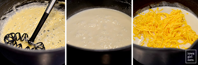 homemade cheese sauce being made in a pan