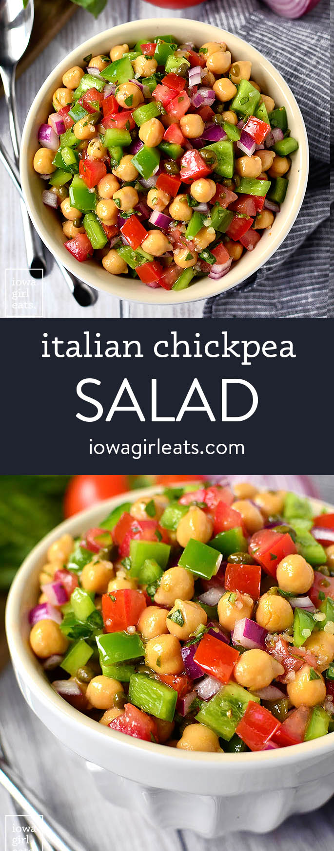 photo collage of italian chickpea salad