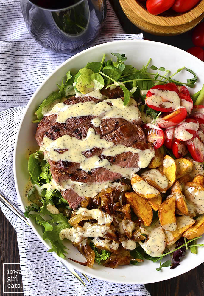 Steak and Potato Bowls are a healthy and hearty grilled gluten-free dinner recipe. Plus I’m sharing my favorite method for grilling juicy, tender steaks! | iowagirleats.com