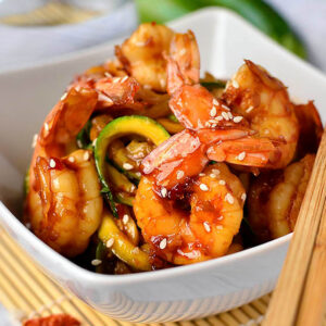 5-Ingredient Sweet Chili Sesame Shrimp and Zoodles