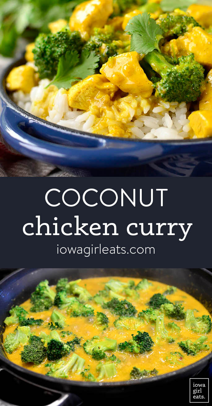 Photo collage of coconut chicken curry
