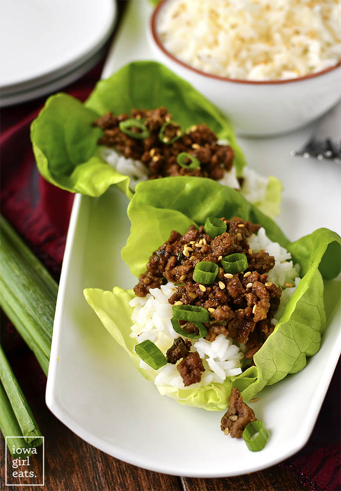 Korean Beef Lettuce Wraps are ready in just 15 minutes! This easy, gluten-free dinner recipe is made from kitchen staples and is even better than take-out. | iowagirleats.com