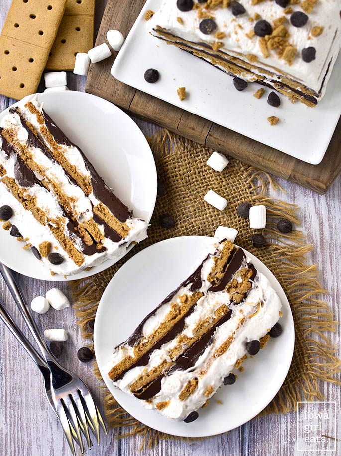 No-Bake S'mores Icebox Cake is a gluten-free and dairy-free, summer-friendly dessert recipe that will be a hit with kids and adults alike!  | iowagirleats.com