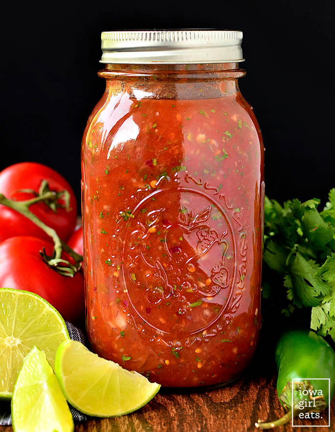 homemade restaurant salsa in a mason jar