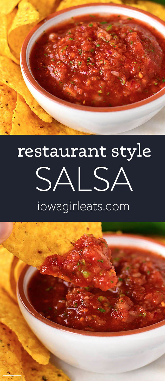 Photo collage of restaurant style salsa recipe