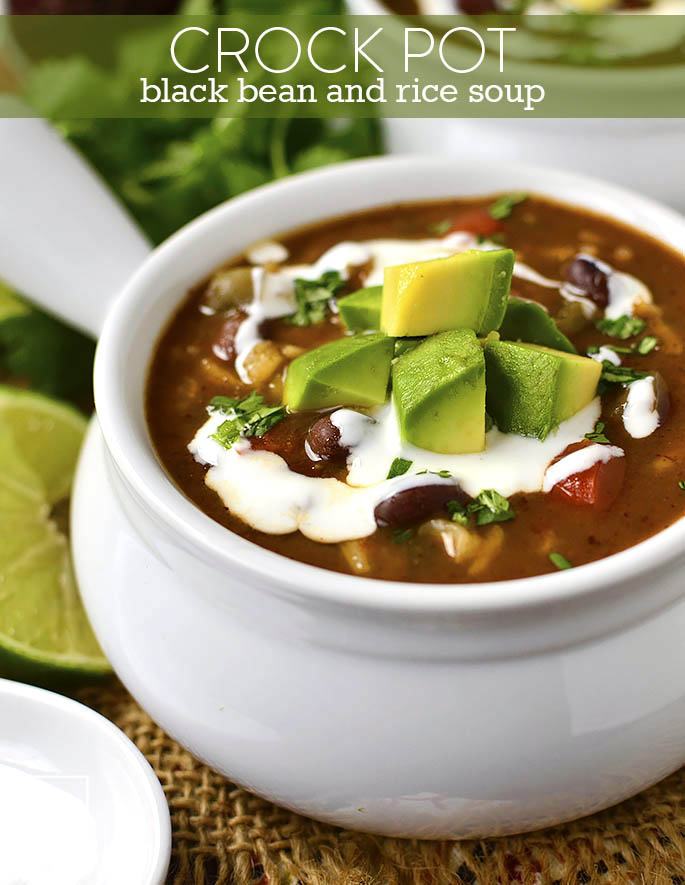 Crock Pot Black Bean and Rice Soup is a filling, healthy, and hearty gluten-free crock pot recipe that's easy on the wallet, and waistline! | iowagirleats.com