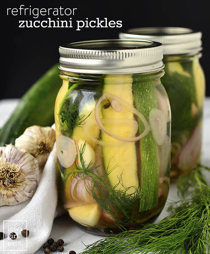 Refrigerator Zucchini Pickles are no-heat nor canning-required! Make in just 10 minutes with your garden bounty plus kitchen staples. | iowagirleats.com