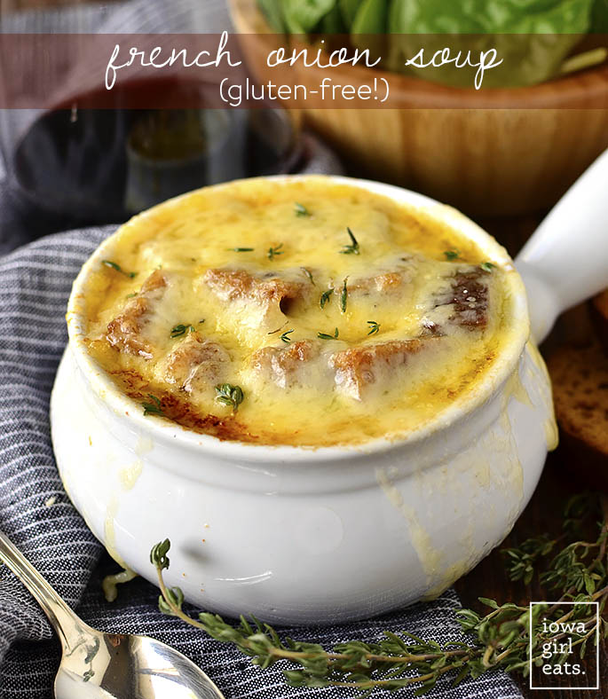 French Onion Soup is a classic that's a cinch to make gluten-free at home. All you need is a little bit of time and some fridge and pantry staples. | iowagirleats.com