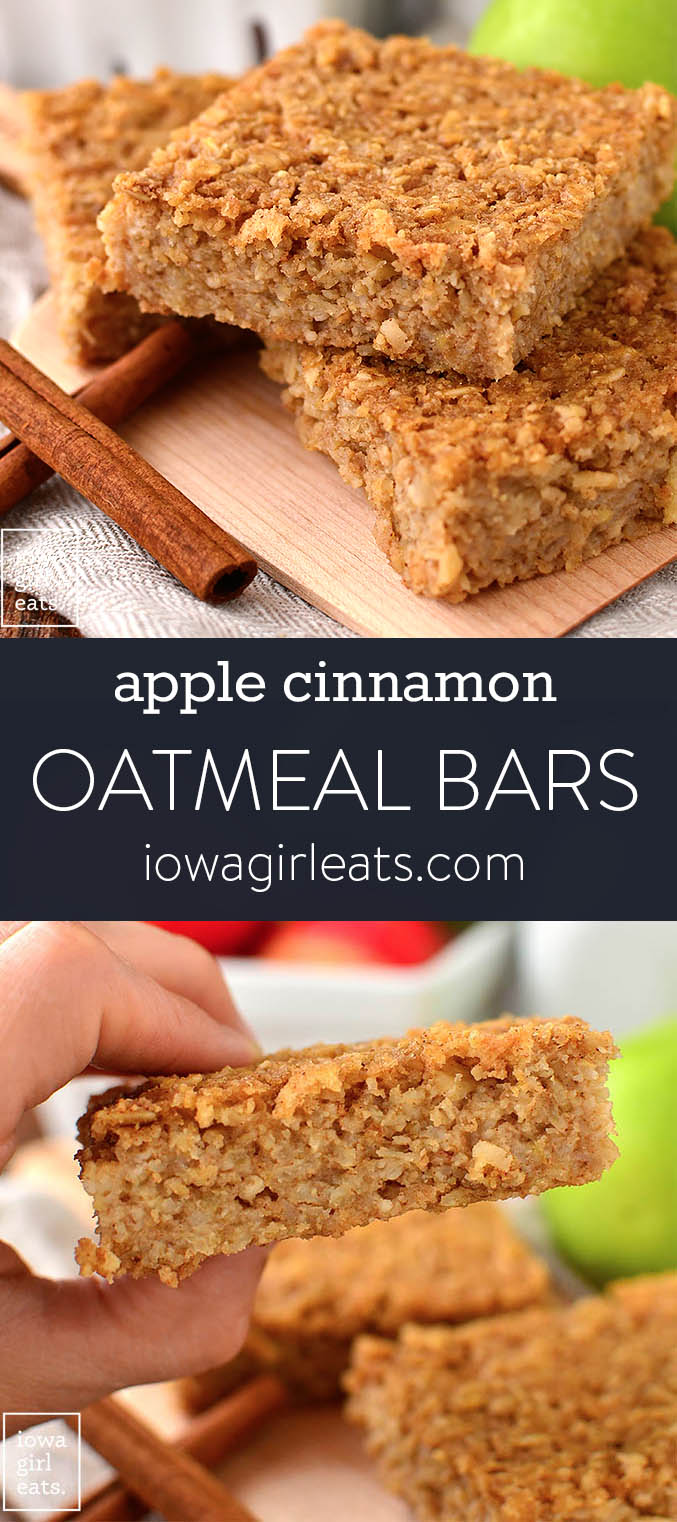 Photo collage of apple cinnamon oatmeal bars