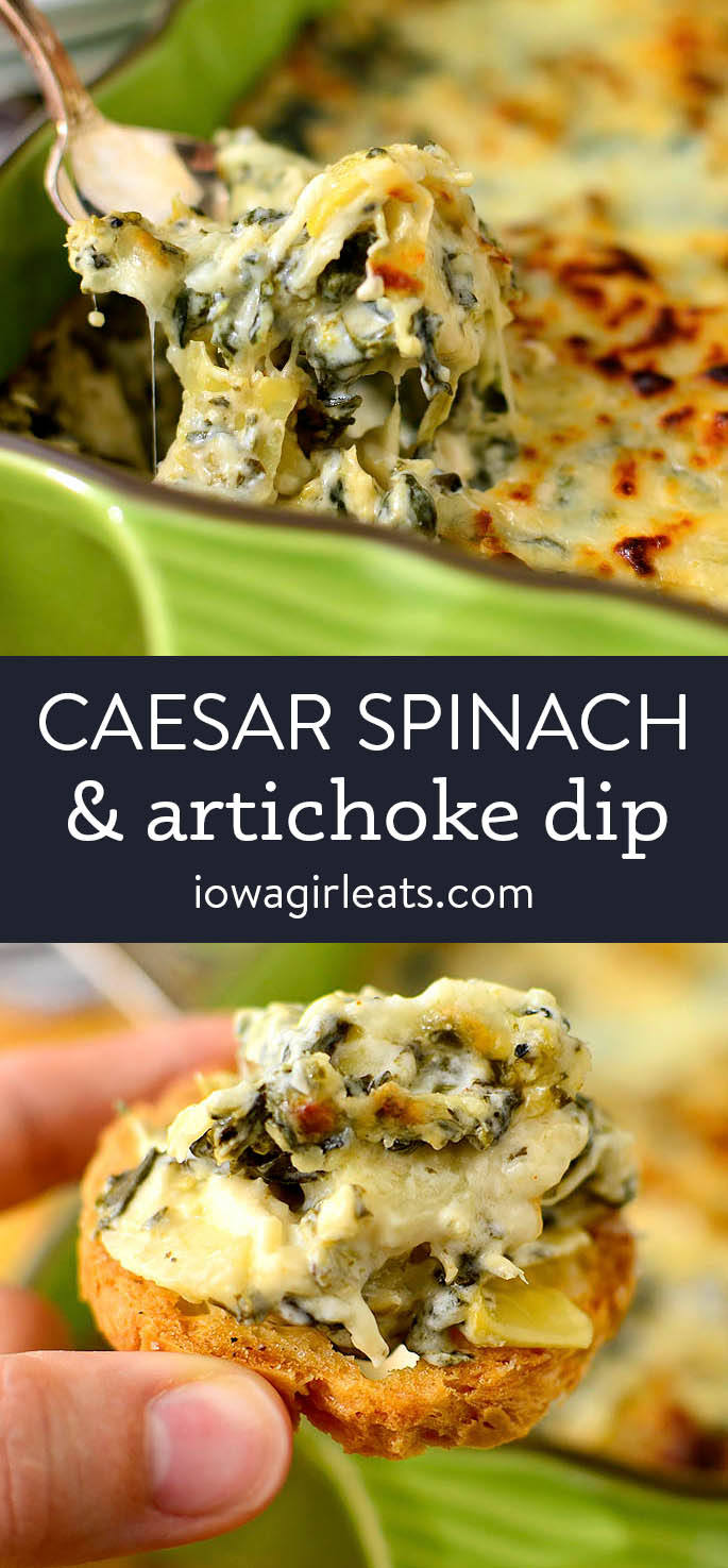 photo collage of caesar spinach and artichoke dip