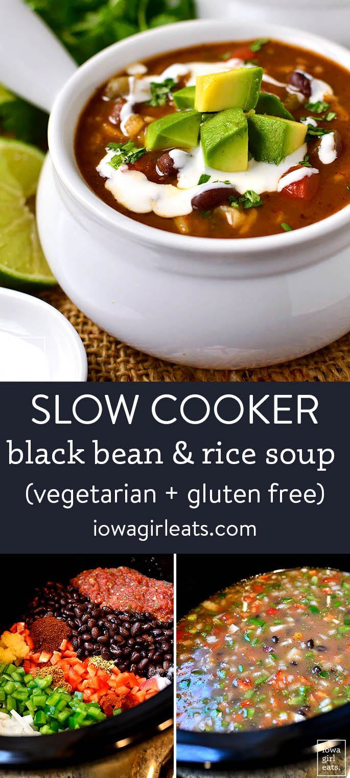 photo collage of slow cooker black bean and rice soup