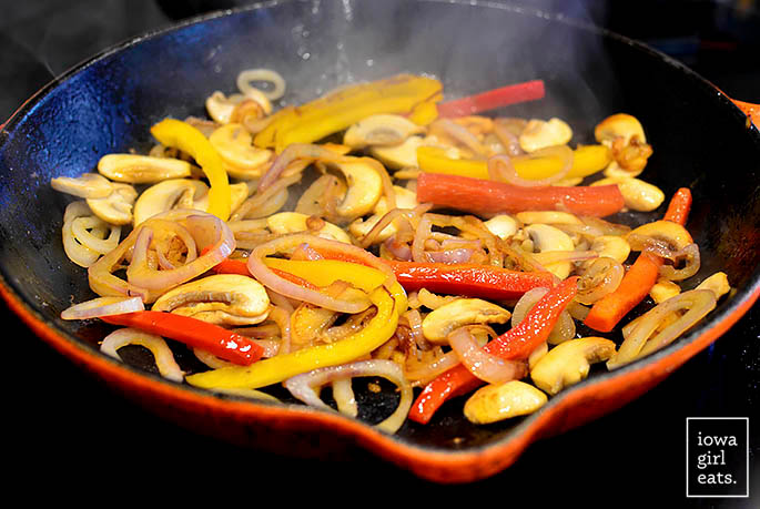 wok with sizzling fajita vegetables