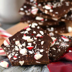 2-Ingredient Dark Chocolate Peppermint Bark couldn't be simpler and is perfect for holiday snacking. Package up and tie in a bow for a sweet homemade gift! | iowagirleats.com