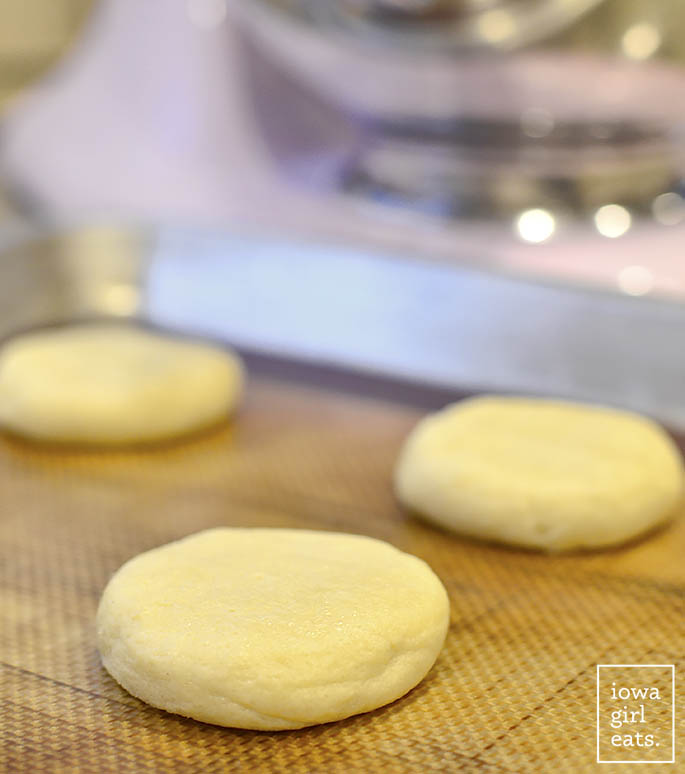 You'd never know soft and chewy gluten-free sugar cookies are made with gluten-free flour! Make into drop cookies or roll and cut into any shape you like. | iowagirleats.com