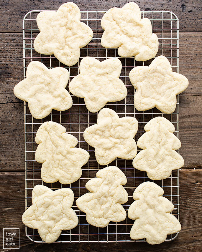gluten free sugar cookies on a cooling rack
