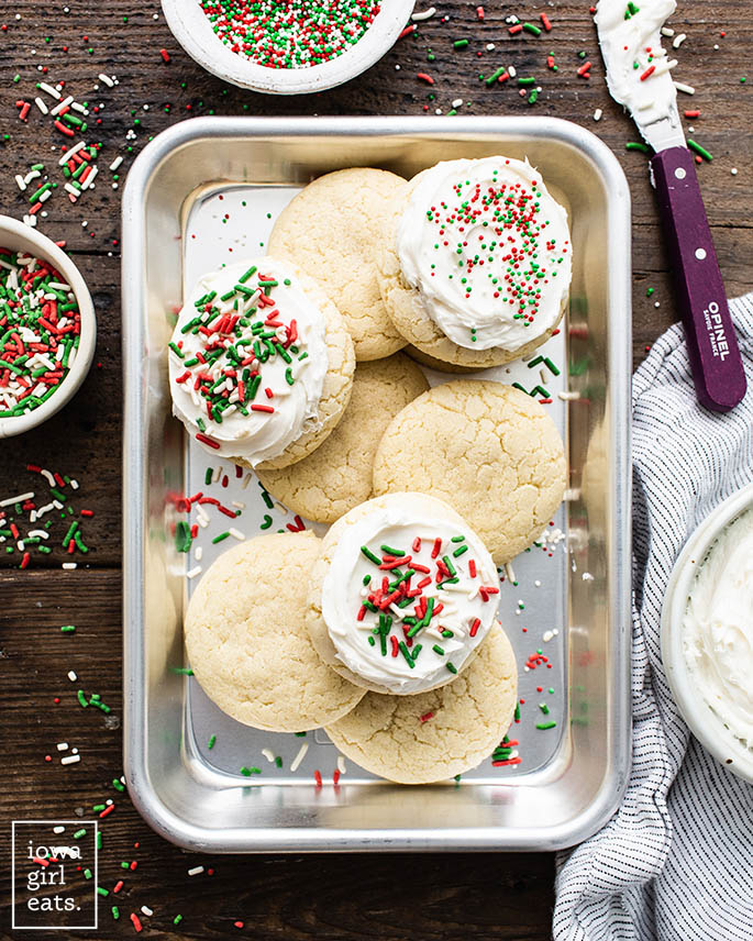 frosted gluten free sugar cookies with sprinkles
