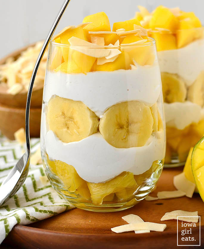 pina colada parfaits with a spoon