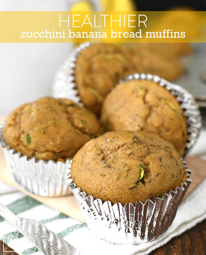 Healthier Zucchini Banana Bread Muffins are soft, squishy, and just sweet enough. Pair with coffee or tea for a tasty, gluten-free snack or breakfast idea!  | iowagirleats.com