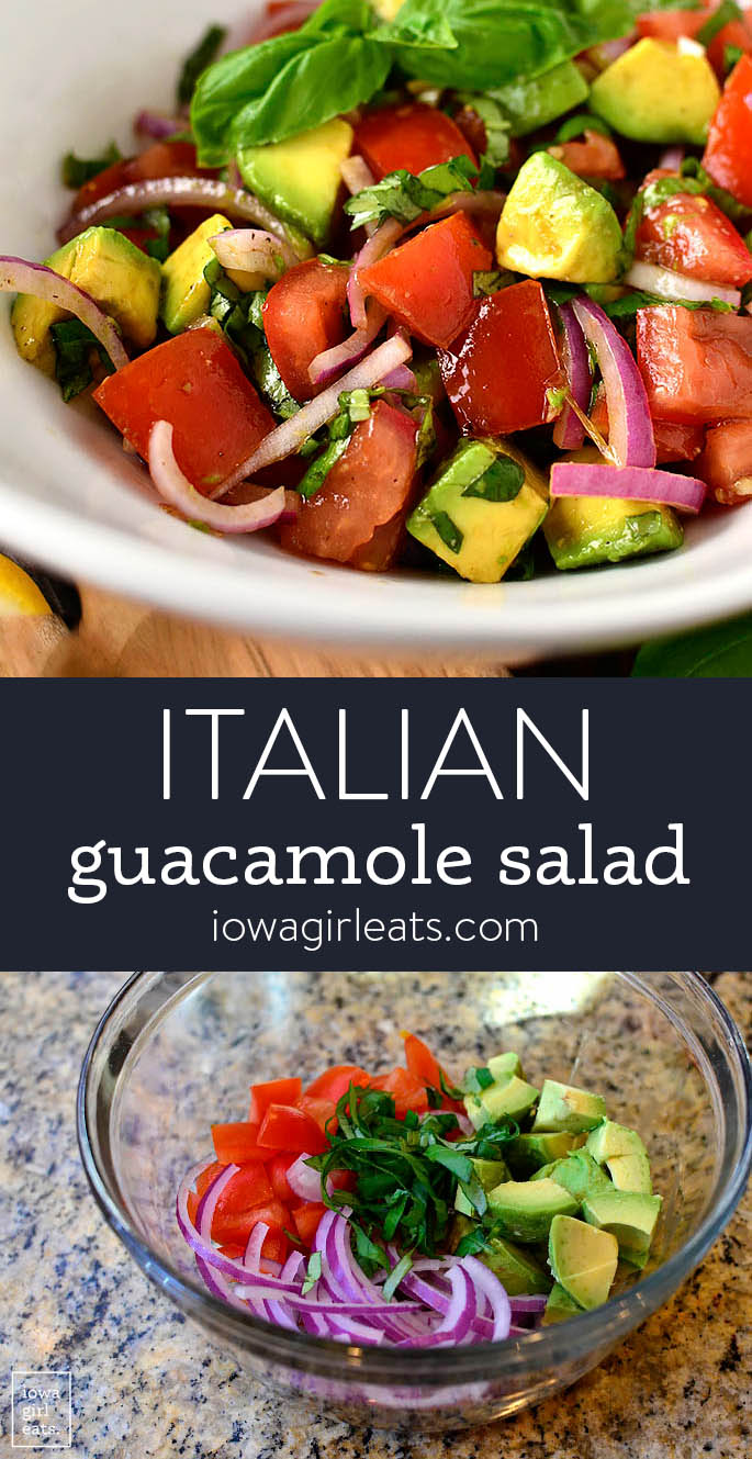 Photo collage of italian guacamole salad