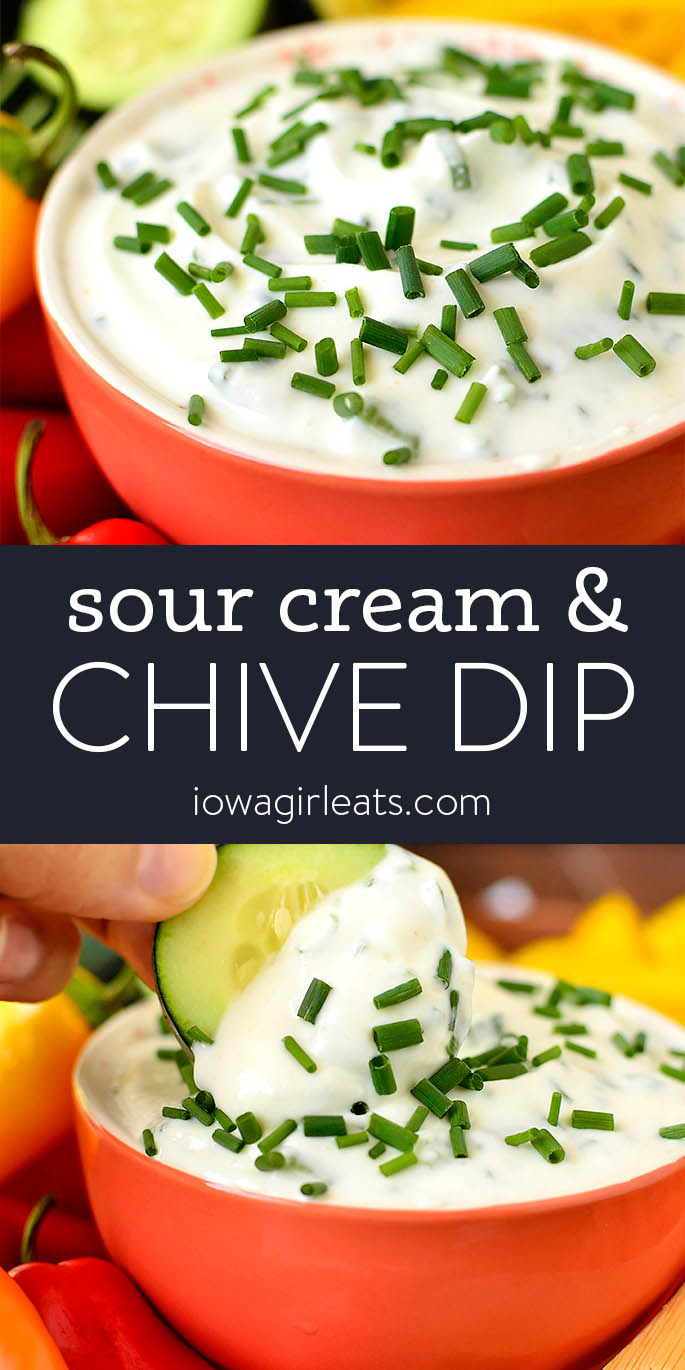 Photo collage of sour cream and chive dip