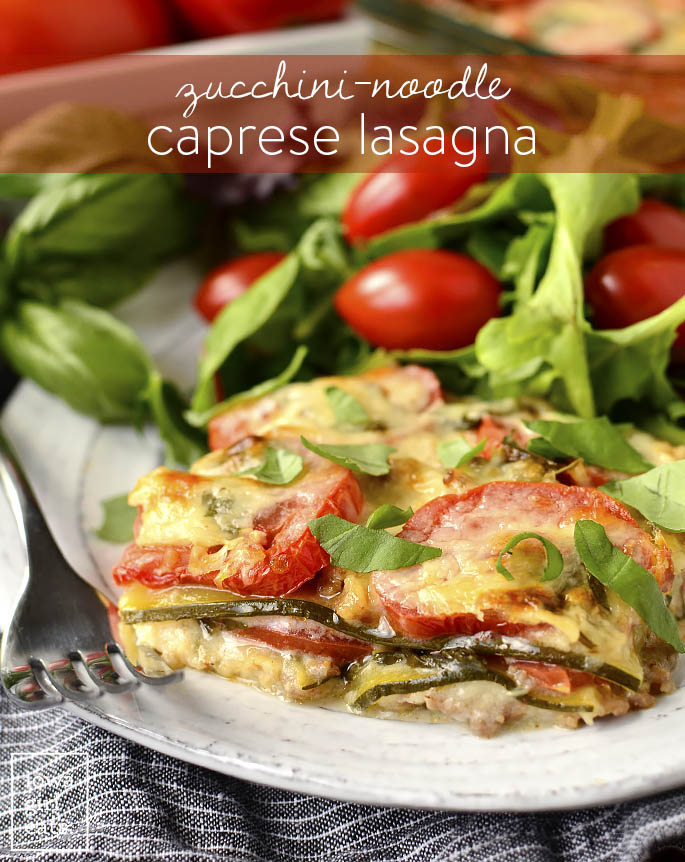 Plate of low-carb, Zucchini Noodle Caprese Lasagna