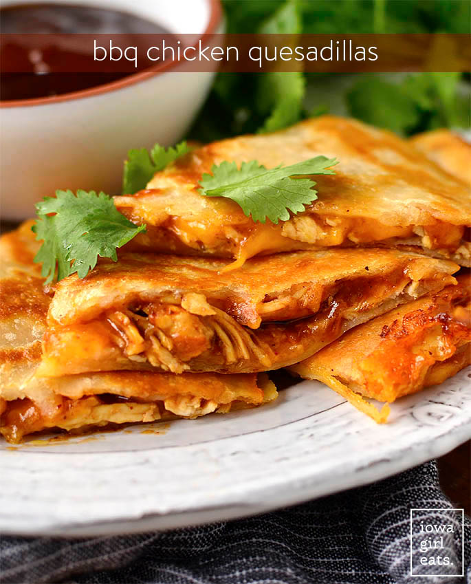 bbq chicken quesadillas on a plate