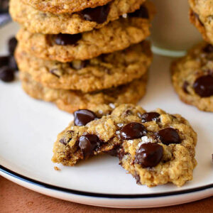 gluten free oatmeal chocolate chip cookie with a bite taken out of it