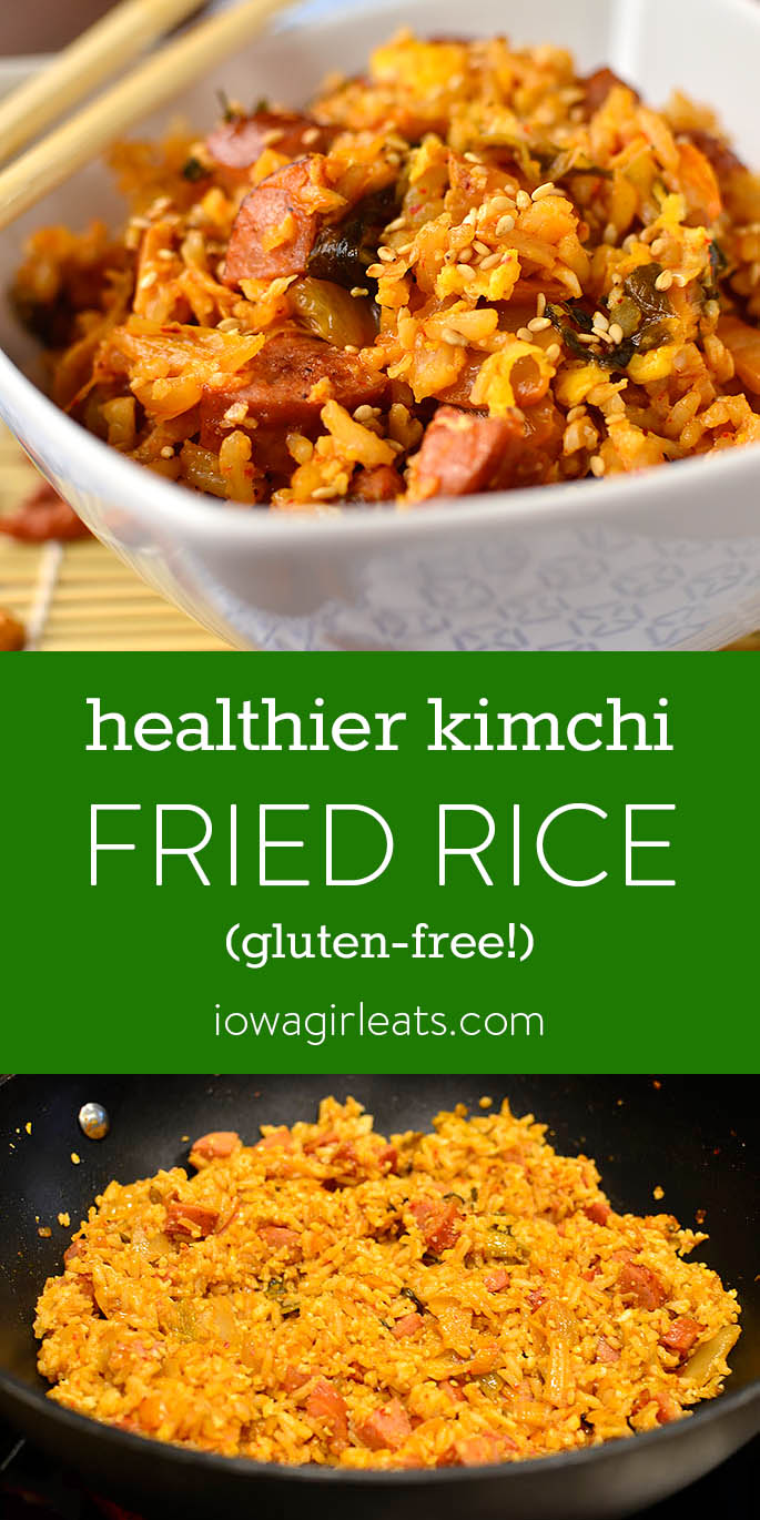 photo collage of healthier kimchi fried rice