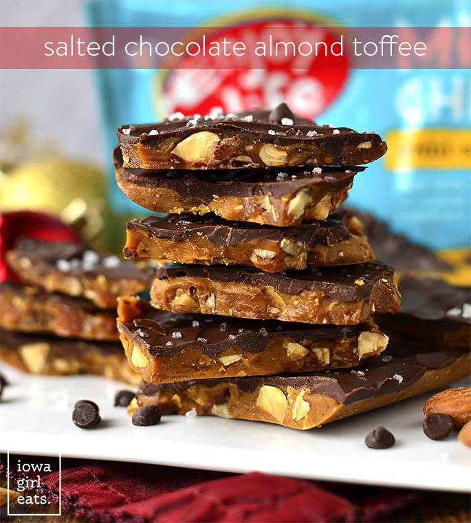 Plate of Salted Chocolate Almond Toffee