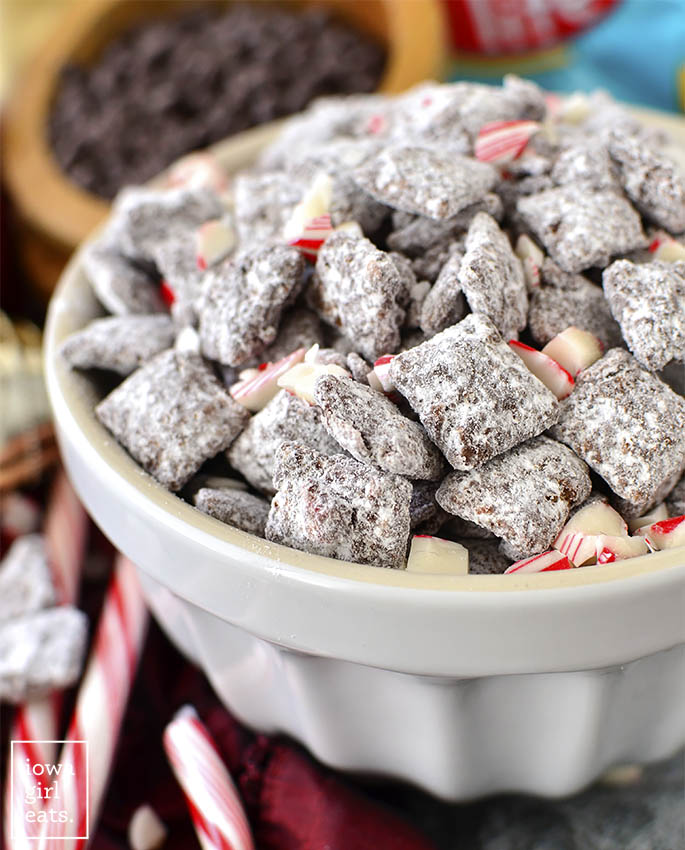 Close up photo of Chocolate Peppermint Puppy Chow