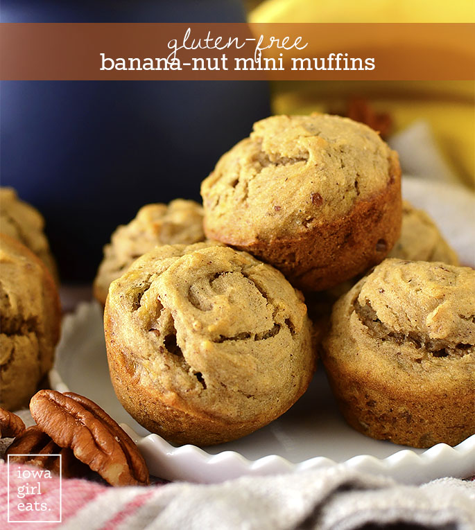 Plate of Gluten-Free Banana-Nut Mini Muffins
