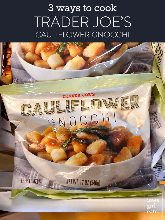 Bag of Trader Joes cauliflower gnocchi in the freezer