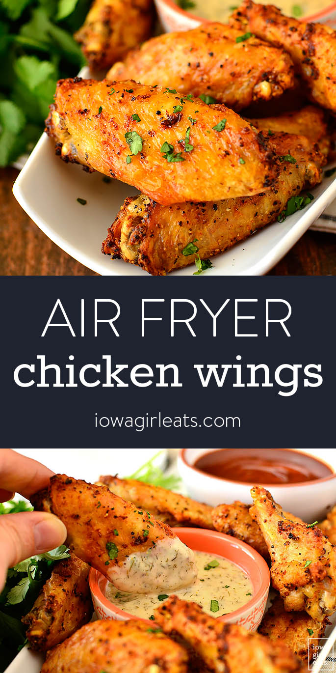 Photo collage of air fryer chicken wings