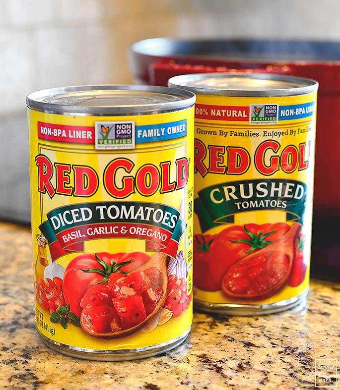 two cans of red gold tomatoes