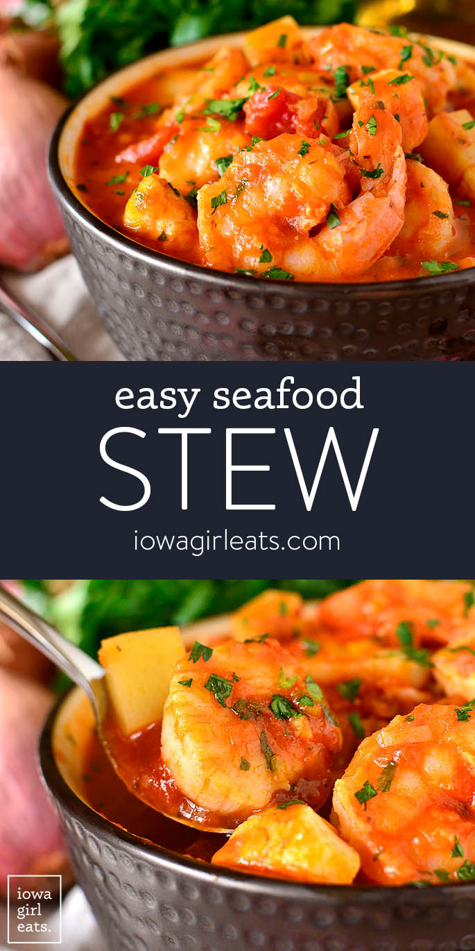 photo collage of easy seafood stew