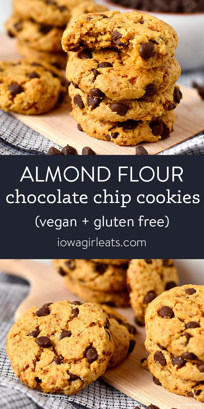 Photo collage of almond flour chocolate chip cookies