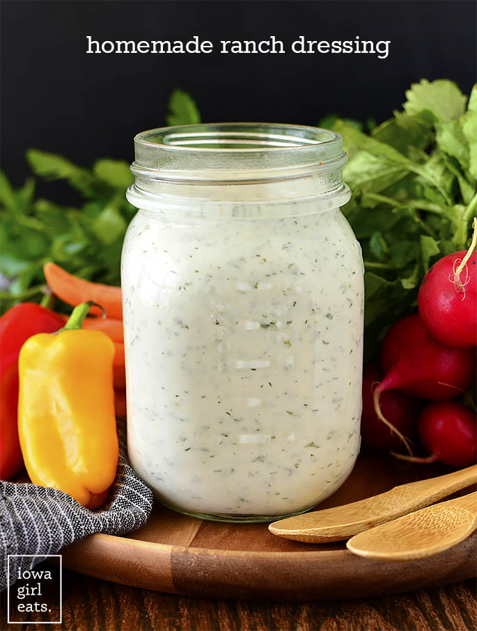 Jar of Homemade Ranch Dressing that's gluten-free and vegan too.